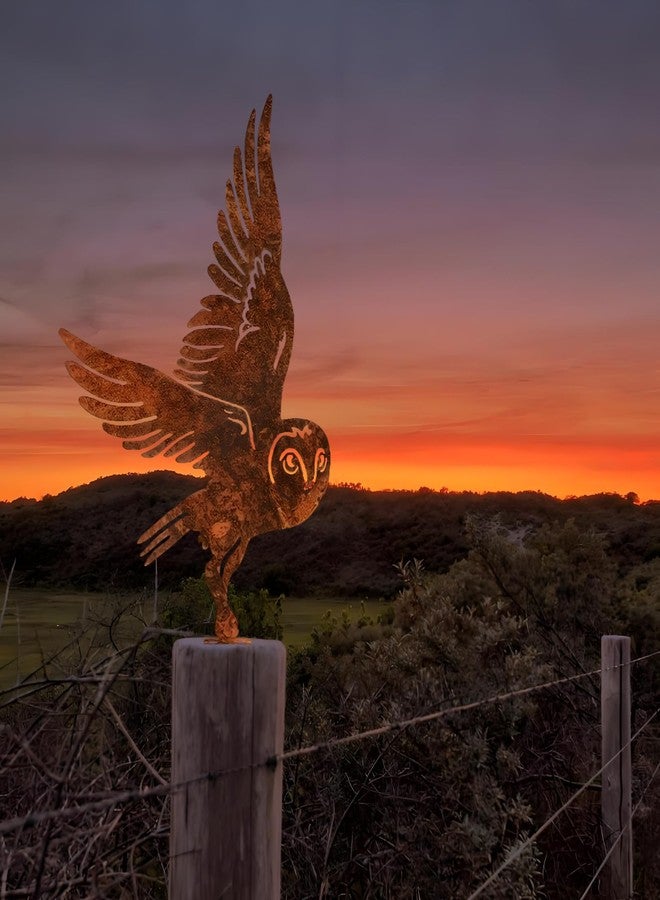 LUMINZENLUX Rusty Metal Owl Garden Ornament - Flying Owl Statue for Outdoor Decor, Fence Decoration with Mounting Screws, Vintage Rustic Bird Sculpture for Yard, Patio & Lawn - Image 4